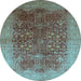 Round Machine Washable Oriental Light Blue Industrial Rug, wshurb3055lblu