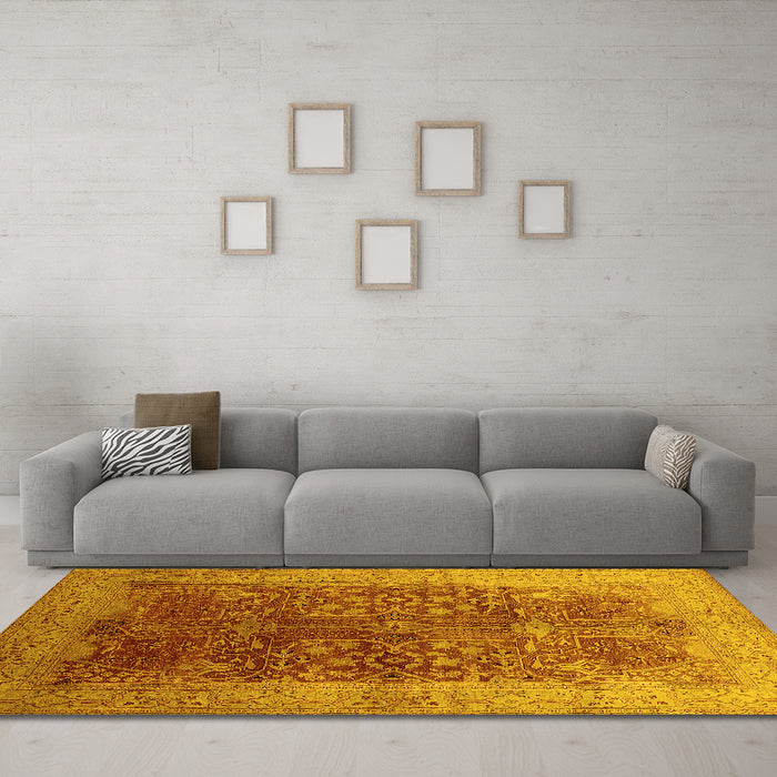 Machine Washable Oriental Yellow Industrial Rug in a Living Room, wshurb3055yw