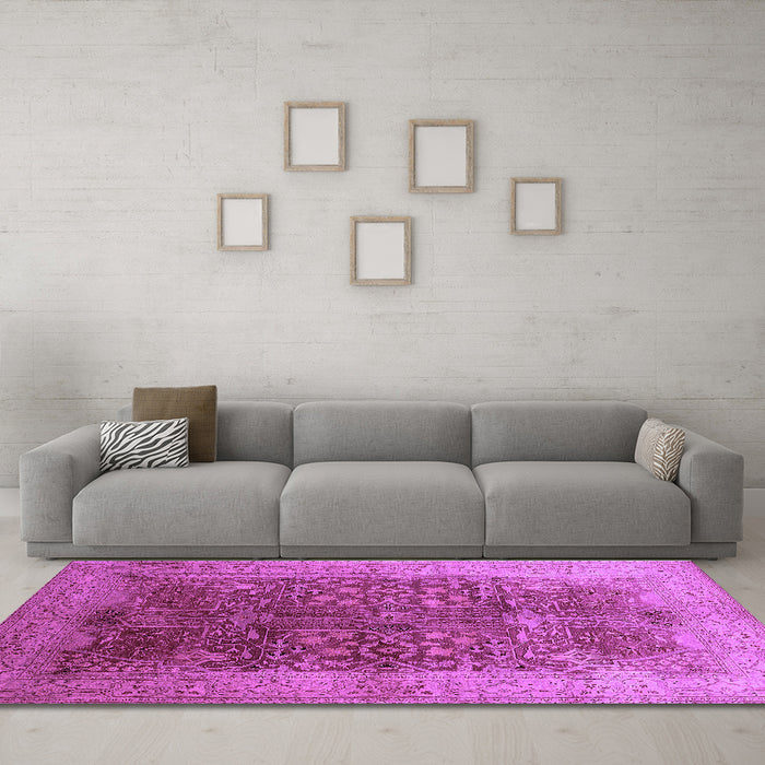 Machine Washable Oriental Purple Industrial Area Rugs in a Living Room, wshurb3055pur