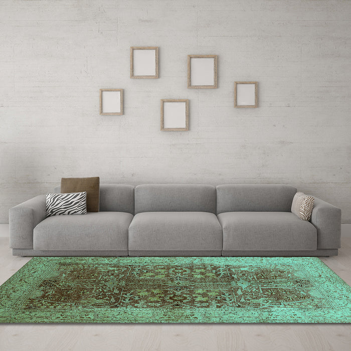 Machine Washable Oriental Turquoise Industrial Area Rugs in a Living Room,, wshurb3055turq