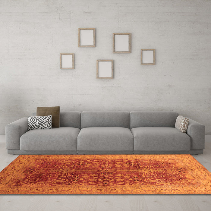 Machine Washable Oriental Orange Industrial Area Rugs in a Living Room, wshurb3055org