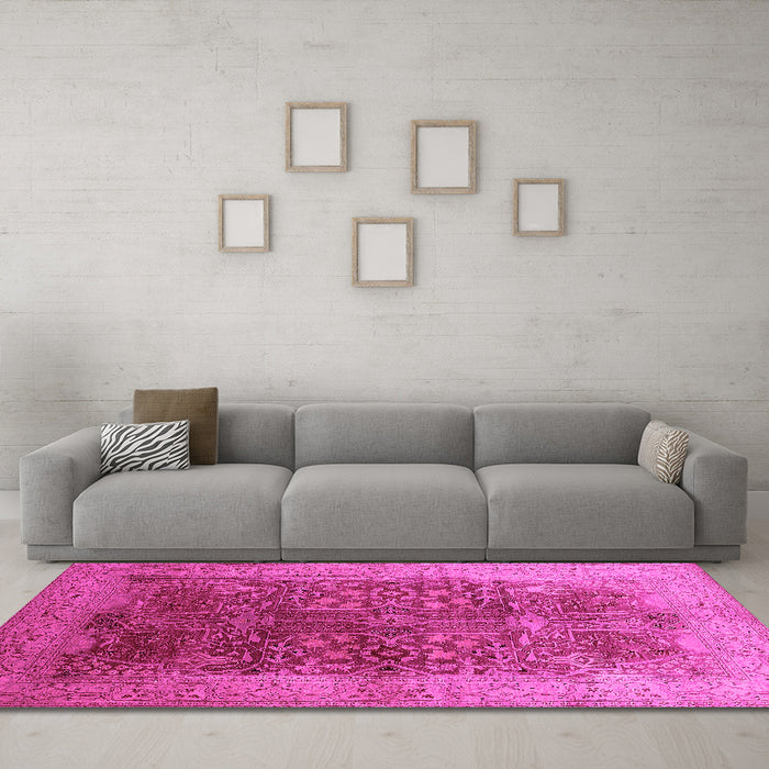 Machine Washable Oriental Pink Industrial Rug in a Living Room, wshurb3055pnk