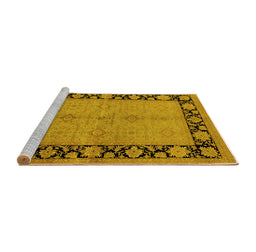 Sideview of Machine Washable Oriental Yellow Industrial Rug, wshurb3056yw
