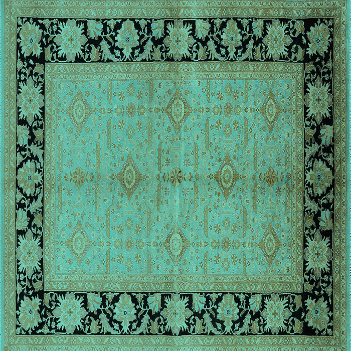 Square Machine Washable Oriental Turquoise Industrial Area Rugs, wshurb3056turq