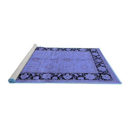 Sideview of Machine Washable Oriental Blue Industrial Rug, wshurb3056blu