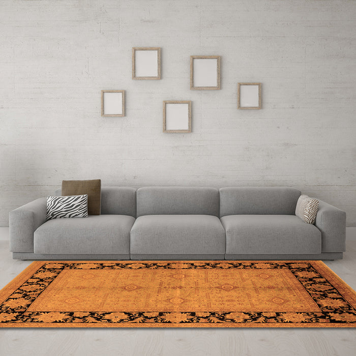 Machine Washable Oriental Orange Industrial Area Rugs in a Living Room, wshurb3056org