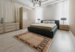 Mid-Century Modern Camel Brown Oriental Rug in a Bedroom, urb3056