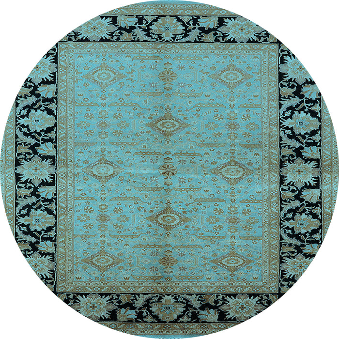Round Machine Washable Oriental Light Blue Industrial Rug, wshurb3056lblu