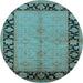 Round Machine Washable Oriental Light Blue Industrial Rug, wshurb3056lblu