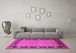 Machine Washable Oriental Pink Industrial Rug in a Living Room, wshurb3056pnk