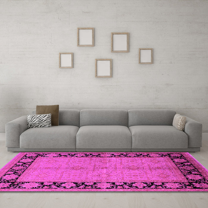 Machine Washable Oriental Pink Industrial Rug in a Living Room, wshurb3056pnk
