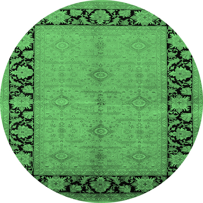 Round Machine Washable Oriental Emerald Green Industrial Area Rugs, wshurb3056emgrn