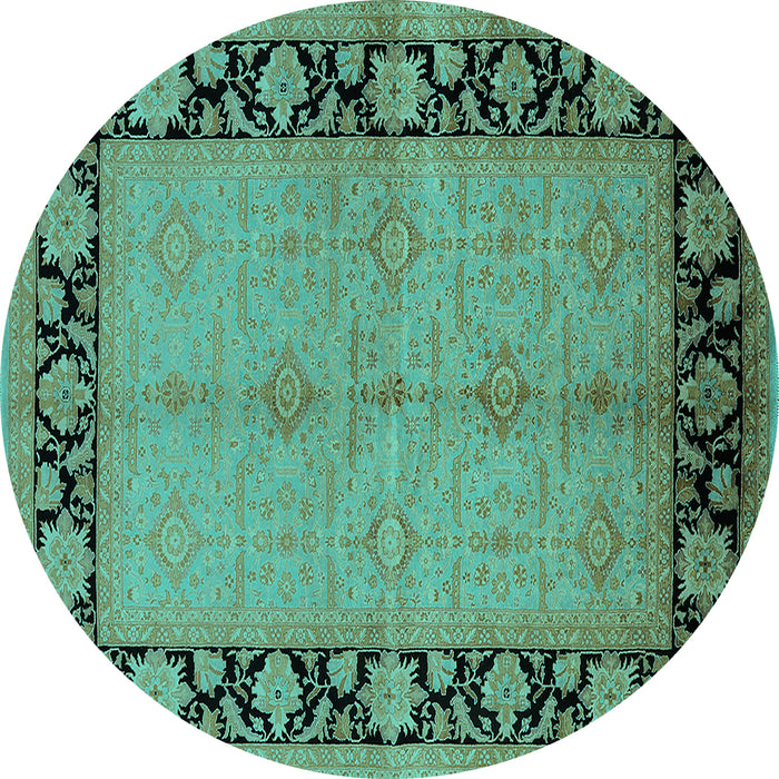 Round Oriental Turquoise Industrial Rug, urb3056turq