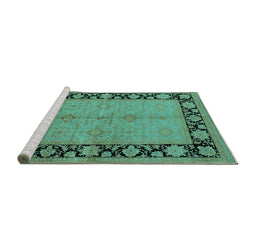 Sideview of Machine Washable Oriental Turquoise Industrial Area Rugs, wshurb3056turq