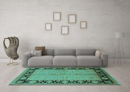Machine Washable Oriental Turquoise Industrial Area Rugs in a Living Room,, wshurb3056turq