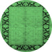 Round Oriental Emerald Green Industrial Rug, urb3056emgrn