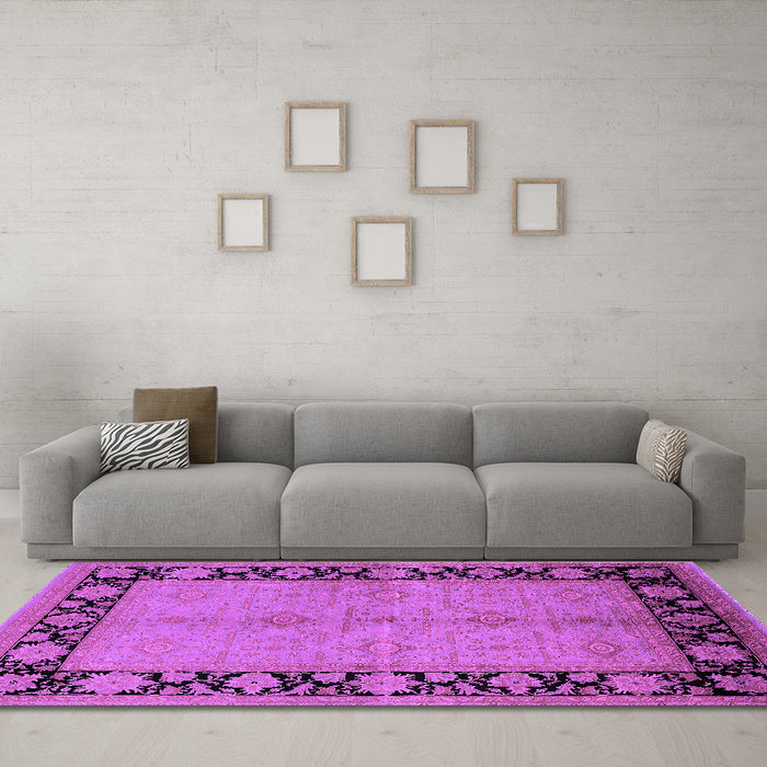 Machine Washable Oriental Purple Industrial Area Rugs in a Living Room, wshurb3056pur