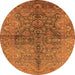 Round Machine Washable Oriental Orange Industrial Area Rugs, wshurb3057org