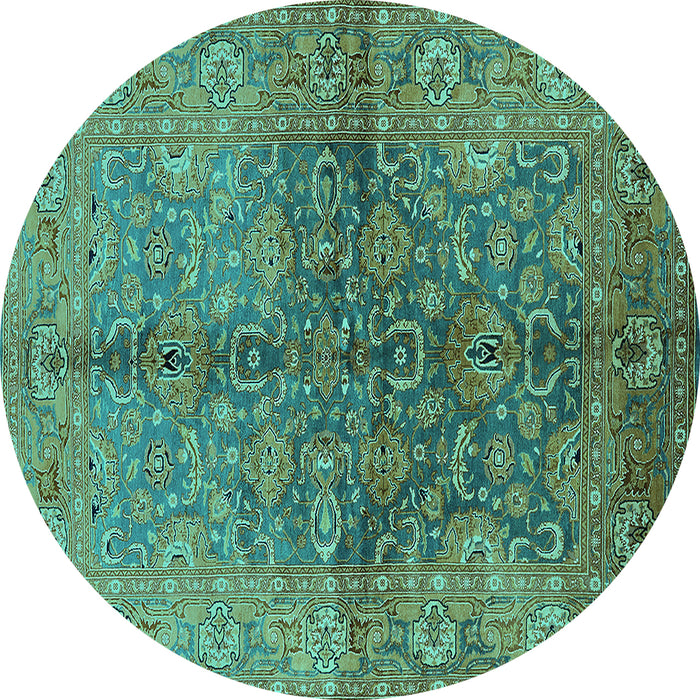 Round Oriental Turquoise Industrial Rug, urb3057turq