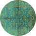 Round Oriental Turquoise Industrial Rug, urb3057turq