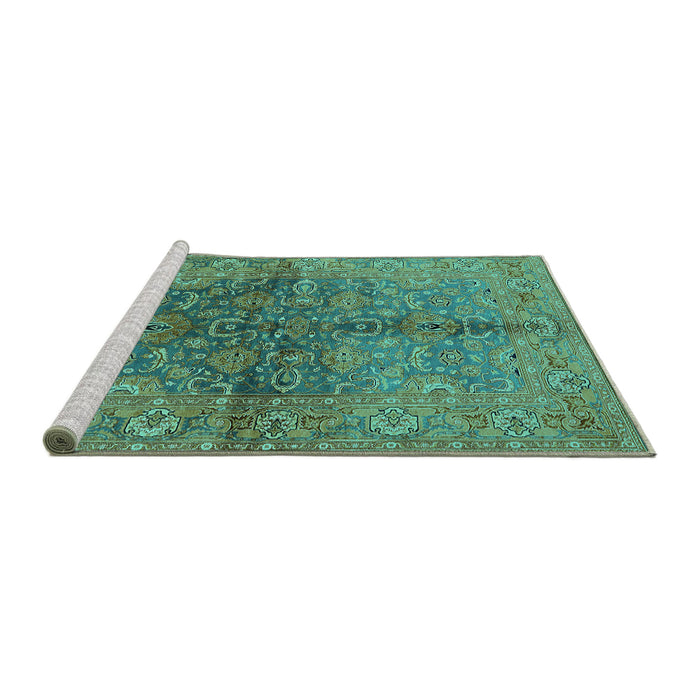 Sideview of Machine Washable Oriental Turquoise Industrial Area Rugs, wshurb3057turq