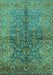 Machine Washable Oriental Turquoise Industrial Area Rugs, wshurb3057turq