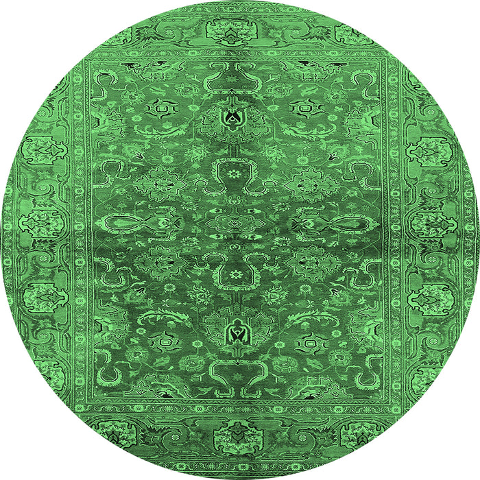 Round Oriental Emerald Green Industrial Rug, urb3057emgrn