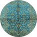 Round Oriental Light Blue Industrial Rug, urb3057lblu