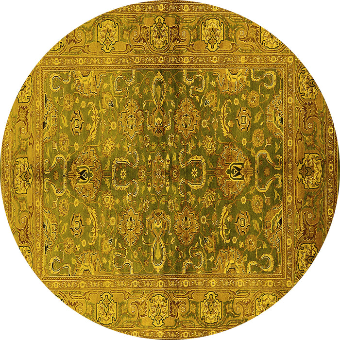 Round Machine Washable Oriental Yellow Industrial Rug, wshurb3057yw