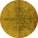 Round Machine Washable Oriental Yellow Industrial Rug, wshurb3057yw