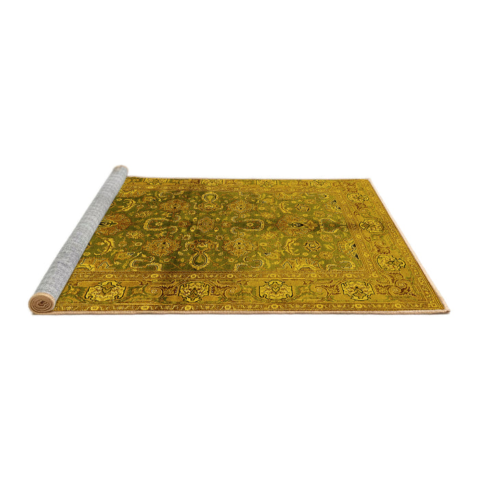 Sideview of Machine Washable Oriental Yellow Industrial Rug, wshurb3057yw