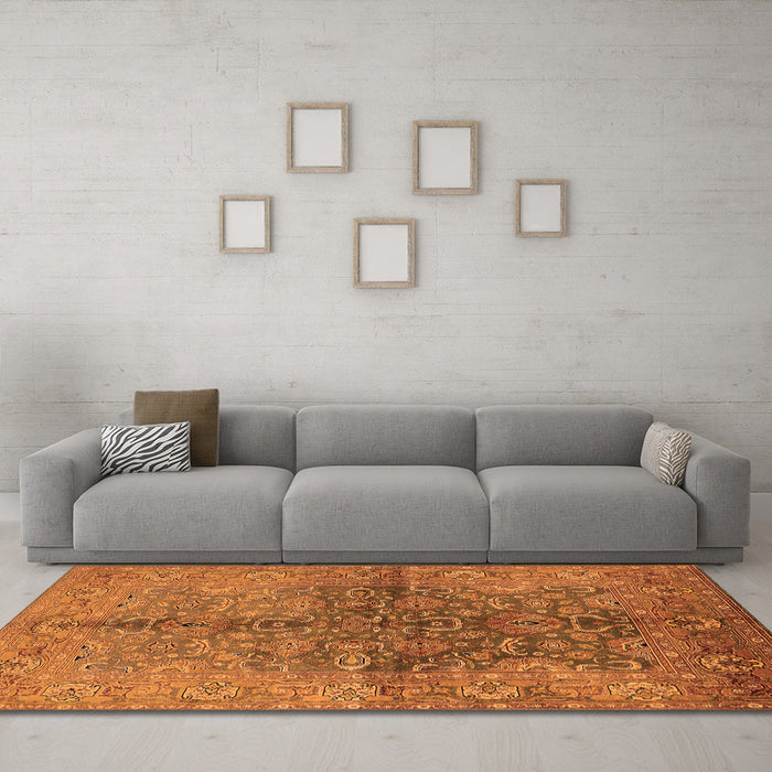 Machine Washable Oriental Orange Industrial Area Rugs in a Living Room, wshurb3057org