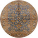 Round Mid-Century Modern Reddish Brown Oriental Rug, urb3057