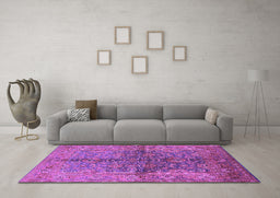 Machine Washable Oriental Purple Industrial Area Rugs in a Living Room, wshurb3057pur