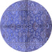 Round Machine Washable Oriental Blue Industrial Rug, wshurb3057blu