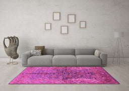 Machine Washable Oriental Pink Industrial Rug in a Living Room, wshurb3057pnk