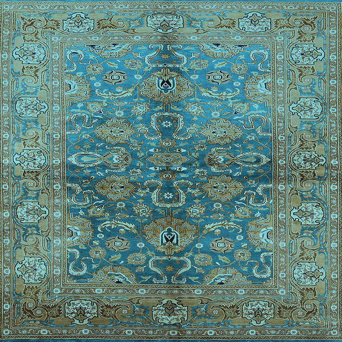 Square Machine Washable Oriental Light Blue Industrial Rug, wshurb3057lblu
