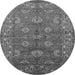 Round Machine Washable Oriental Gray Industrial Rug, wshurb3058gry