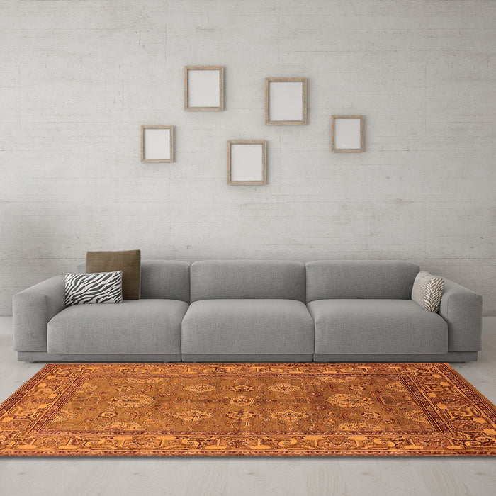 Machine Washable Oriental Orange Industrial Area Rugs in a Living Room, wshurb3058org