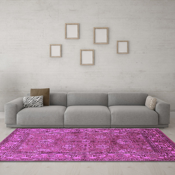 Machine Washable Oriental Purple Industrial Area Rugs in a Living Room, wshurb3058pur