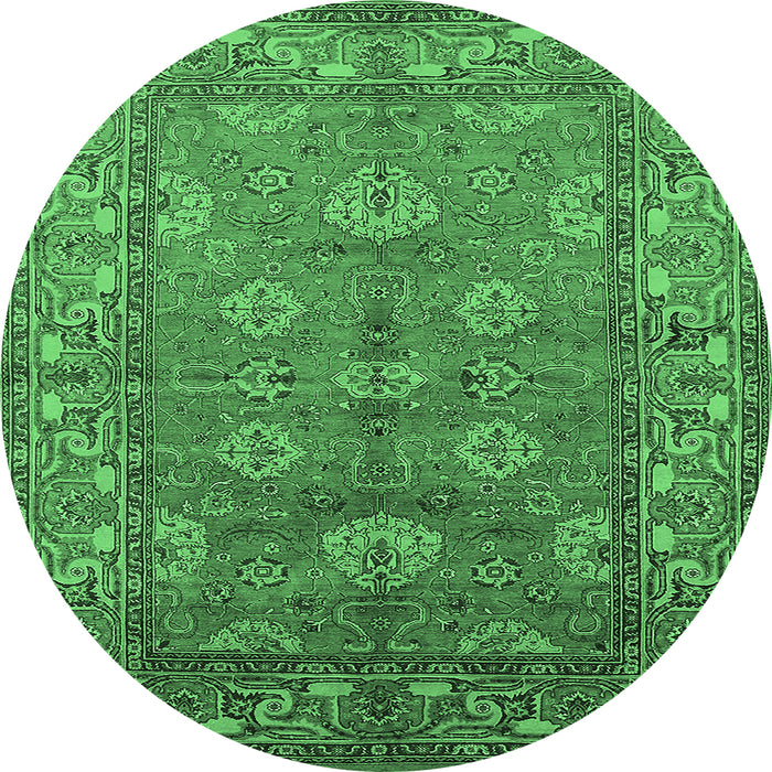 Round Oriental Emerald Green Industrial Rug, urb3058emgrn