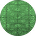 Round Oriental Emerald Green Industrial Rug, urb3058emgrn