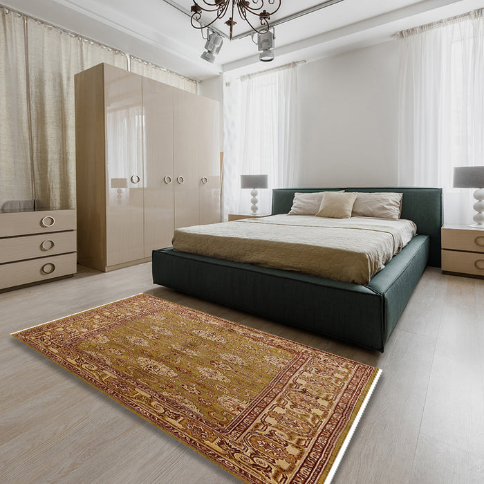 Machine Washable Industrial Modern Mahogany Brown Rug in a Bedroom, wshurb3058