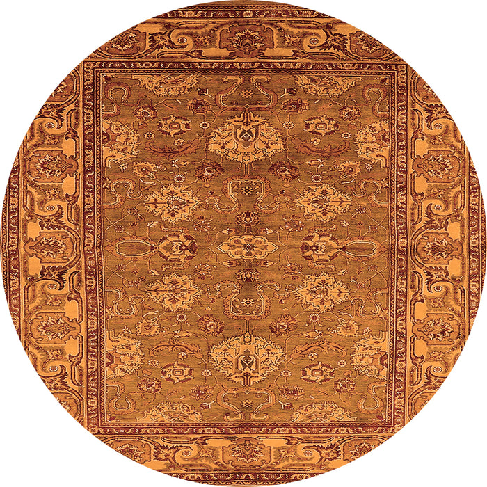 Round Machine Washable Oriental Orange Industrial Area Rugs, wshurb3058org