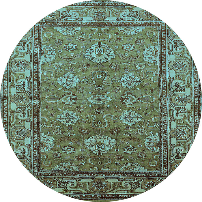 Round Machine Washable Oriental Light Blue Industrial Rug, wshurb3058lblu
