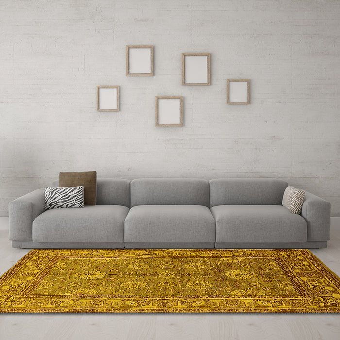 Machine Washable Oriental Yellow Industrial Rug in a Living Room, wshurb3058yw