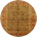 Round Mid-Century Modern Mahogany Brown Oriental Rug, urb3059