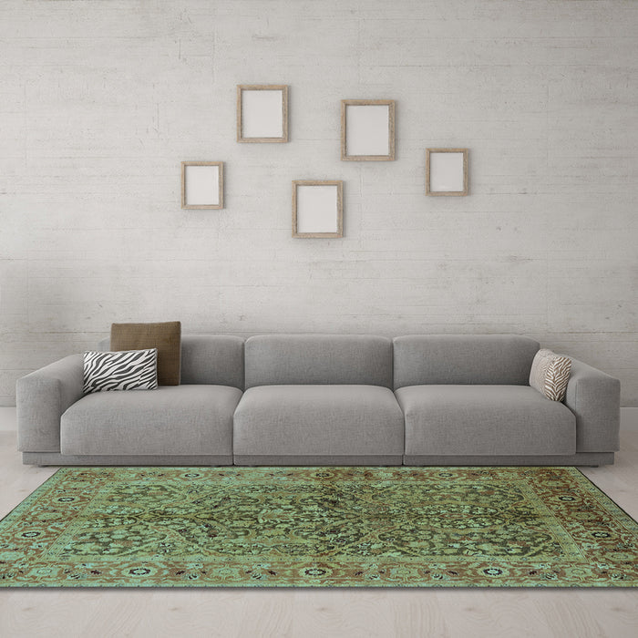 Machine Washable Oriental Light Blue Industrial Rug in a Living Room, wshurb3059lblu