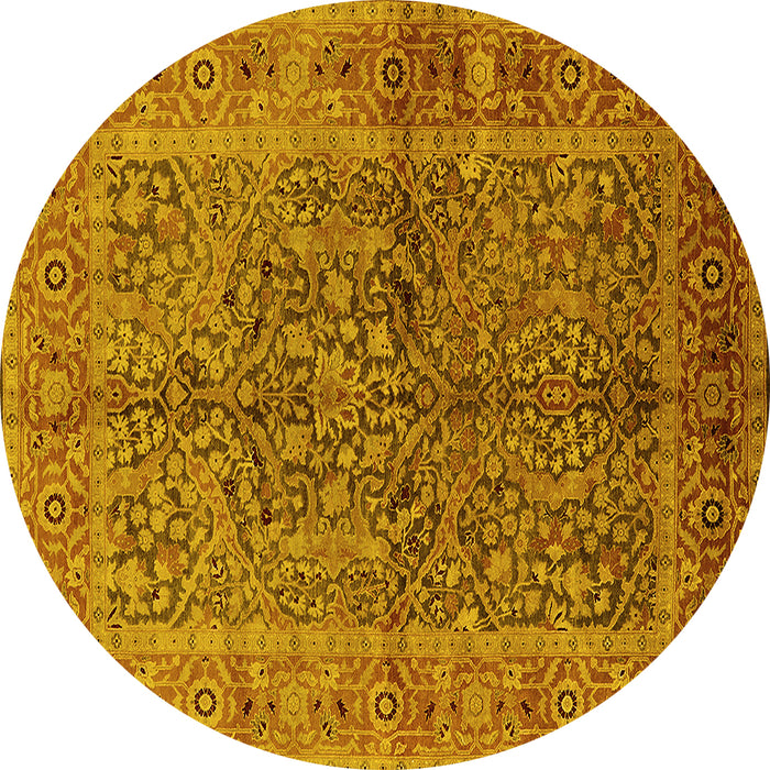Round Machine Washable Oriental Yellow Industrial Rug, wshurb3059yw