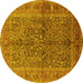 Round Machine Washable Oriental Yellow Industrial Rug, wshurb3059yw